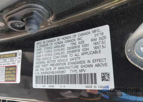 2018 Honda Cr-V Ex-L/Ex-L Navi from USA, damaged, VIN 2HKRW2H89JH630857